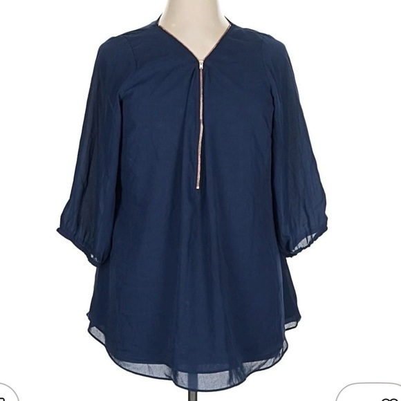 City Chic Tops - City Chic Deep Blue Blouse with Zipper Detail